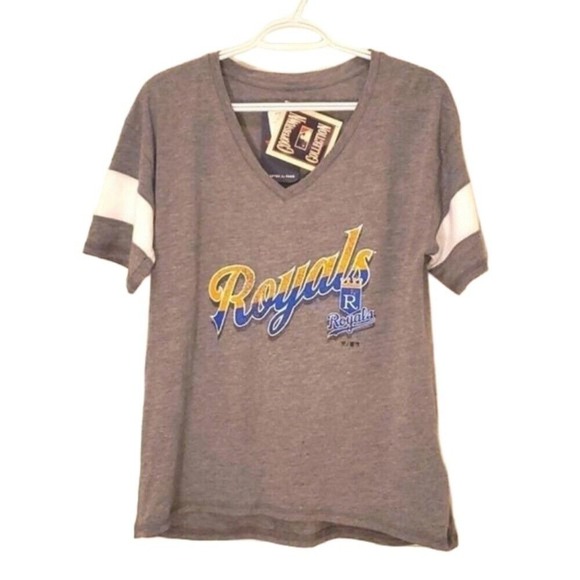 Fanatics Kansas City Royals V-Neck‎ T-Shirt Baseball Gray White S - Picture 1 of 4